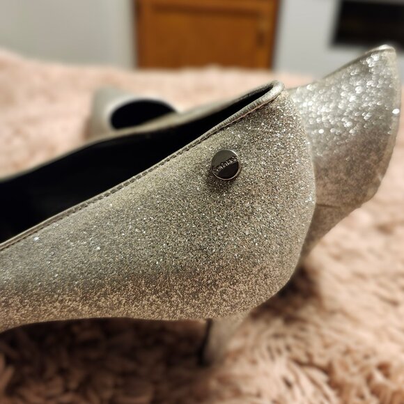 Calvin Klein, stiletto heels, color is silver with glitter, size 8.5 - Picture 2 of 6